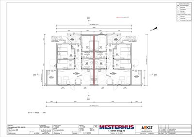 Etasjeplan (1. etasje) som viser romfordeling, veggtykkelse og mål for en bolig.