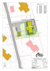 Situasjonsplan som viser tomtens grenser, bygningers plassering og omgivelsene.