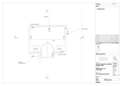 Tegning av takplan (takkonstruksjon) for en ny enebolig og garasje.