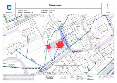 Situasjonskart som viser eiendomsnummer, adresse, nabolag, vegnett og topografi for eiendommen Krillasveien 11B.