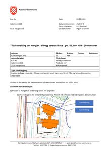 Situasjonsplan som viser bygningenes plassering i forhold til gass- og vannledninger.